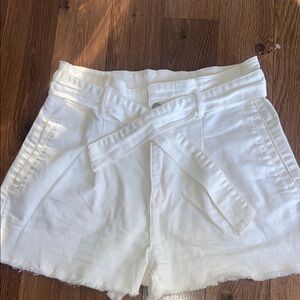 Calvin Klein white high rise belted jean shorts